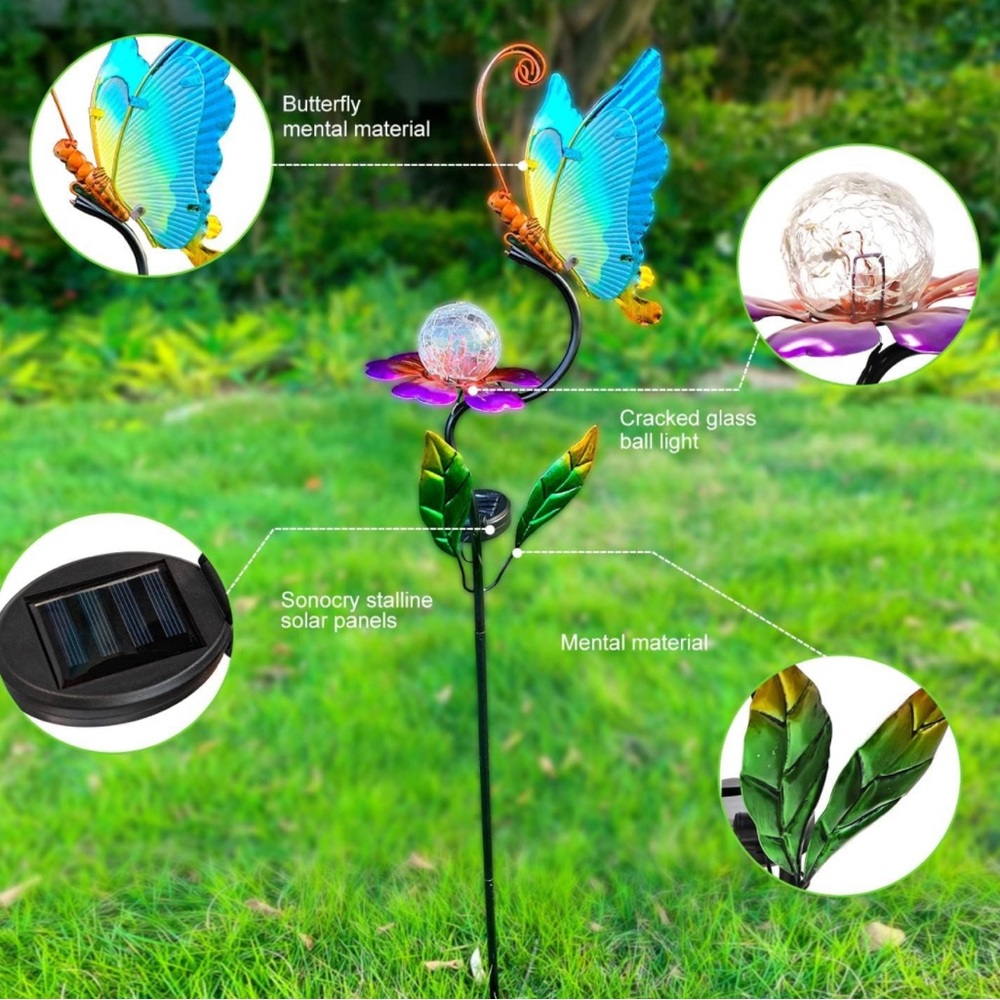 Glass Butterfly Solar Lights Garden Decor - Picture 4 of 6